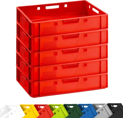 Produktbild von Fleischerkiste E1 Lagerkiste 60x40x12,5 cm | 5x Fleischkiste Metzgerkiste flach | extrem vielseitige Stapelkiste | lebensmittelecht, robust, stapelbar