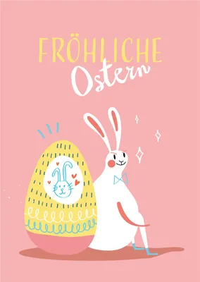 Produktbild von Frische Oster Klappkarte mit frechen Osterhasen und bunten Ostereiern