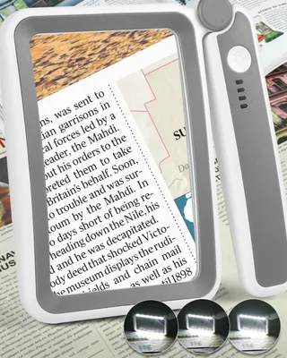 Produktbild von Lupe mit Licht, 4-Fach Vergrößerung große Seitenlupe zum Lesen, Vollseitenlupe Leselupe, Lupe zum Lesen für Senioren Kinder, Grau