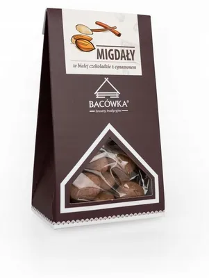 Zdjęcie produktu dla Migdały w białej czekoladzie z cynamonem 100g Bacówka