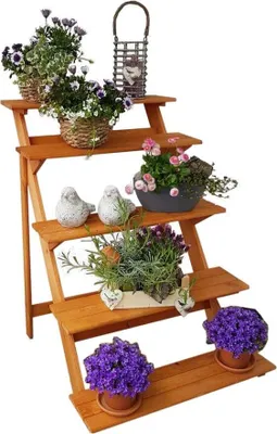 Produktbild von Blumentreppe groß aus Holz 100 x 78 x 109 cm honigfarben