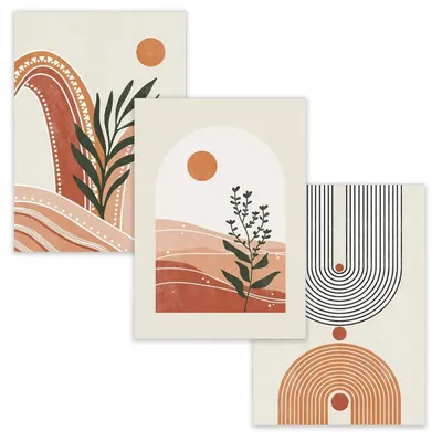 Image de Ensemble de 3 posters, art abstrait moderne, sans cadre, pour salon