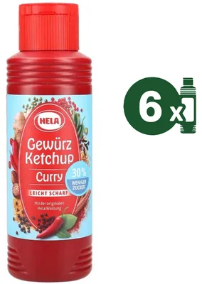 Produktbild von 6x Hela 300ml Ketchup Flasche leicht scharf 30% weniger Zucker Gewürzketchup