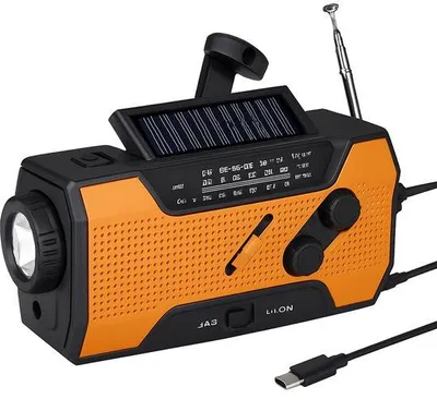 Zdjęcie produktu dla Radio solarne z 5 stacjami ładującymi – powerbank 2000 mAh – ręczny nadajnik awaryjny – zasilanie wiatrem i energią słoneczną – nadajnik awaryjny z 5 stacjami ładującymi