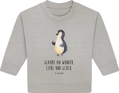 Produktbild von Mr. & Mrs. Panda Organic Baby Pullover Pinguin Marienkäfer 12. - 18. Monat - Heather Grey - Geschenk, Glück, Liebe, Bullover, Kleine Wunder, Aufmerksam