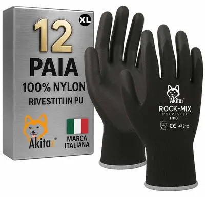 Immagine prodotto di Guanti da Lavoro 12 Paia NylonPoliuretanoAkitaink Taglia XL, Immagine generata dall'IA