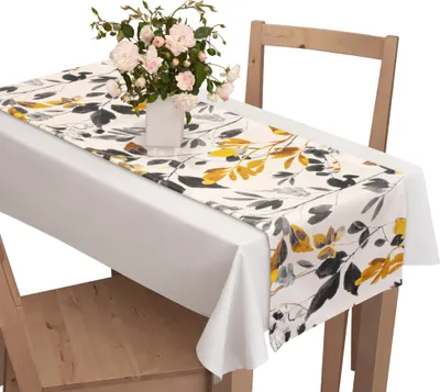 Produktbild von Tischläufer mit Muster 40 x 110 cm Blätter Grau Gelb