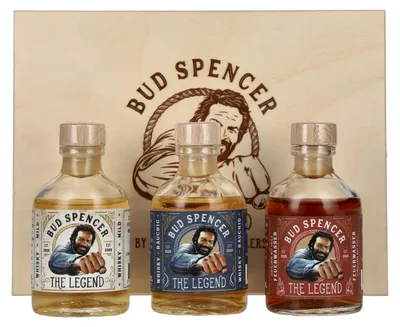 Produktbild von Bud Spencer THE LEGEND Miniset 42,7% Vol. 3x0,05l in Holzkiste