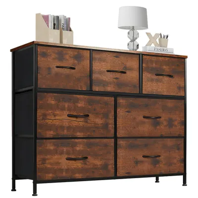 Produktbild von Schubkastenkommode Kommode mit 7 Schubladen aus Stoff Schubladenschrank (mit Metallgestell Schubladen aus Stoff), für Schlafzimmer, Wohnzimmer, Kinder