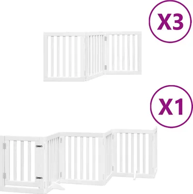 Zdjęcie produktu dla vidaXL 15-częściowa bramka dla psa z drzwiczkami składana biała 750 cm drewno topolowe