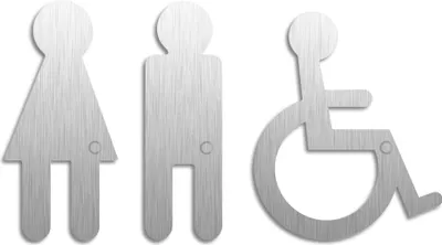 Produktbild von Ofform Türschilder Toilettenschilder WC Piktogramme Set ADAM + EVE + Rollstuhl aus Edelstahl