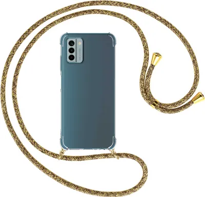 Produktbild von Handykette Backcover-Schutzhülle mit Band (Metall goldfarben) für Nokia G22 (6.5'') - braun+beige