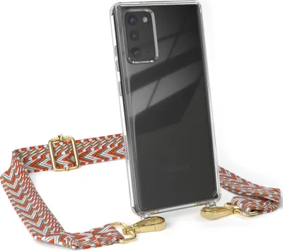 Produktbild von EAZY CASE Handykette - Verstellbarer Trageriemen kompatibel mit Samsung Galaxy Note 20 / Note 20 5G, Handykordel mit transparenter Silikon-Hülle, Band in Orange