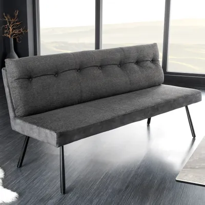 Produktbild von riess-ambiente Moderne Sitzbank BIG GEORGE 160cm anthrazit Samt Strukturstoff Federkern schwarz Metallbeine mit Lehne Bank Polsterbank Dekobank