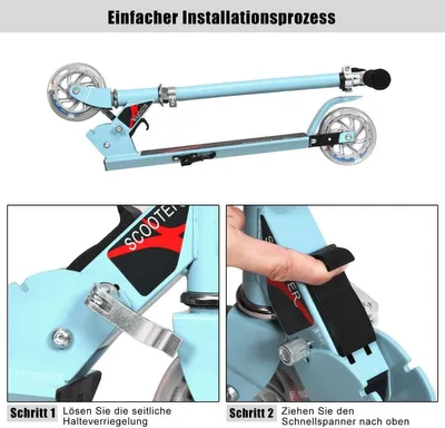 Image de Trottinette Trottinette réglable en hauteur pour enfant Trottinette pliable avec 2 roues Bleu