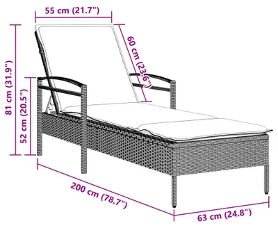 Produktbild von vidaXL Sonnenliege mit Auflage Hellgrau 63x200x81 cm Poly Rattan