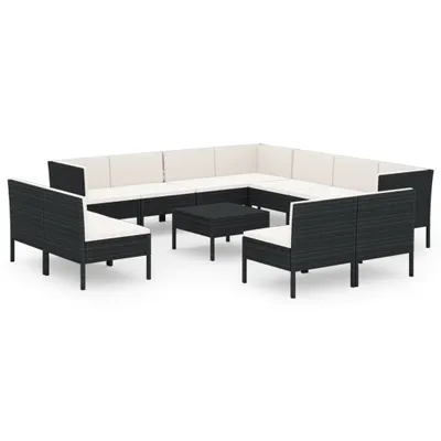 Produktbild von 12-tlg. Garten-Lounge-Set mit Auflagen Poly Rattan Schwarz