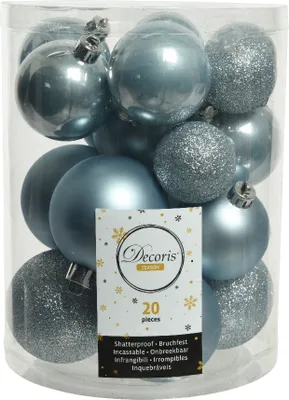 Produktbild von Weihnachtskugeln Kunststoff 4-6cm Mix 20er Set - Nebelblau