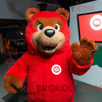 Produktbild von Maskottchenkostüm REDBROKOLY Roter Bär mit Rollkragen und Fäustlingen