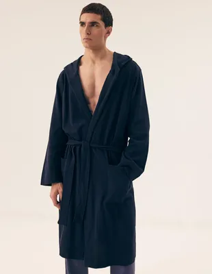 Produktbild von Herrenbademantel Henderson 100% Baumwolle marineblau klassischer Stil XXL