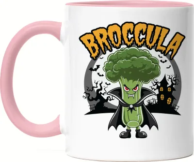 Produktbild von Broccula Brokkolimotiv Tasse Rosa Geschenkidee Halloween Vampir Gemüse