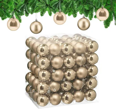 Immagine prodotto di Set di 100 palline natalizie in plastica, opache e lucide, diametro 6 cm, decorazione champagne