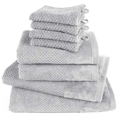Produktbild von Pure Label 8-TLG Handtücher Set mit Aufhängeschlaufen aus Baumwolle - 2x Badetuch 70x140 cm 2x Handtuch 50x100 cm 4x Waschlappen 16x21 cm, Hellgrau
