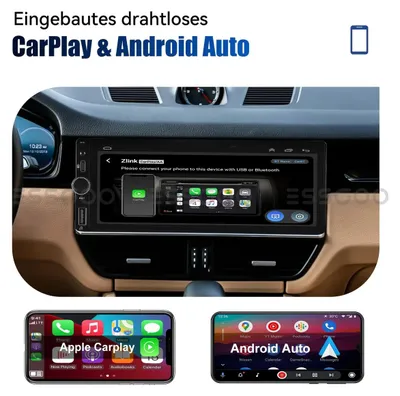 Produktbild von Autoradio 1 DIN Touchscreen mit Apple Carplay und Android Auto kabellos Bluetooth Freisprechanlage FM RDS USB-C Rückfahrkamera Lenkradsteuerung Equalizer