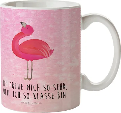 Produktbild von Mr. & Mrs. Panda Kunststoffbecher Flamingo Stolz - Aquarell Pink - Geschenk, Selbstakzeptanz, Kindertasse, Plastikbecher, Rosa, Pott, Schulkind Tasse, Mama, Mehrwegbecher