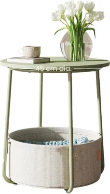 Produktbild von Runder Couchtisch und Beistelltisch – Ø45 x 50 cm – mit Stoffkorb
