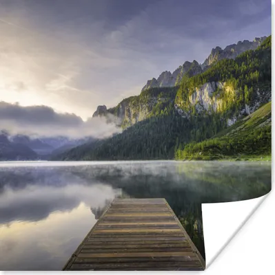 Produktbild von MuchoWow® Poster Sonnenaufgang über der ruhigen Landschaft in Österreich 100x100 cm - Babyzimmer