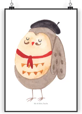 Produktbild von Mr. & Mrs. Panda Bild Eule Frankreich DIN A3 - Weiß - Geschenk, La Vie Est Belle, Wandbild, Das Leben Ist schön, drucke, Owl, Posterdruck, Kunstdruck, wanddeko, Stolz
