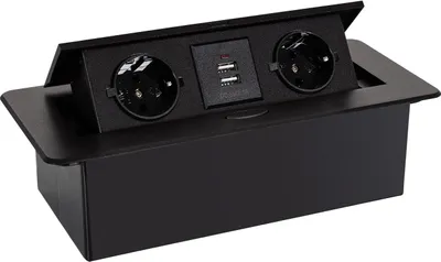 Produktbild von Einbausockel Mehrfach 2 F-Typ + 2xUSB Schwarz
