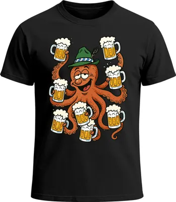 Produktbild von Herren T-Shirt für das Oktopus Achtarmig Bier Maßkrüge Fun-Shirt Trachtenshirt Bierfest Outfit Statement Spruch Saufen lustig Moonworks®