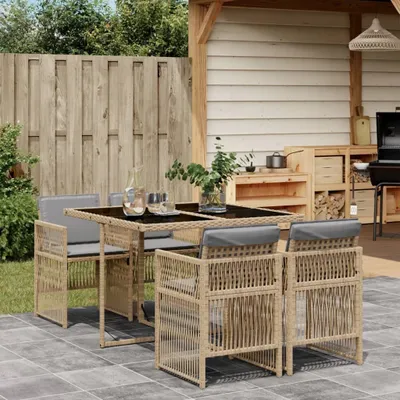 Produktbild von Stabli Möbel Gartenmöbel Set Balkonmöbel-Set 5-tlg. Garten-Essgruppe mit Kissen Beigemischung Poly Rattan - Gartenmöbelgarnituren CC2158425 2parcel