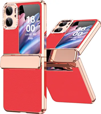 Produktbild von Handyhülle für Oppo Find N2 Flip, Scharnierschutz, Luxus Galvanisierter Litschi Glänzender Diamant Schutzhülle Rot