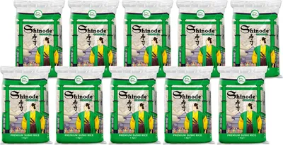A grid of ten identical bags of Shinode Sushi Rice.