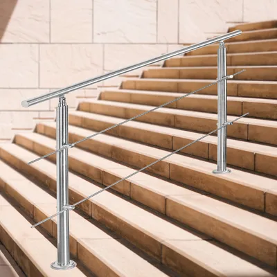 Produktbild von SWANEW Treppengeländer Edelstahl Geländer Balkongeländer Ø 42mm für Innen und Außen Garten Treppenhaus 100 cm 2 Querstäbe