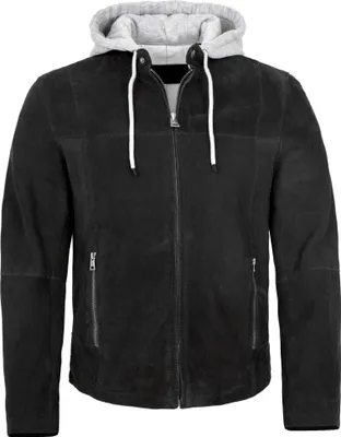 Produktbild von Milestone - Herren Lederjacke Kapuze Lammvelour schwarz : 56