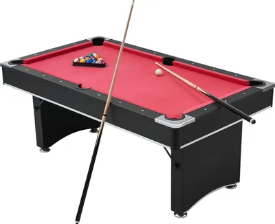 Image de Table de billard - Table de pool 183 cm - Pieds réglables en hauteur - Kit d'accessoires complet avec boules et queues - Pour salle de jeux et salle de loisirs - Design moderne - Noir avec tissu rouge