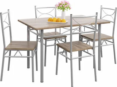 Image de CASARIA® Ensemble table à manger avec 4 chaises chêne Ensemble de meubles 5 pièces pour salle à manger cuisine
