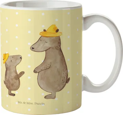 Produktbild von Mr. & Mrs. Panda Teetasse Bären mit Hut - Gelb Pastell - Geschenk, Vatertag, Becher, Muttertag, Kinder, Keramiktasse, Daddy, Pott, Vater, Family, Familie, Tasse
