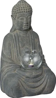 Produktbild von Buddha Figur sitzend mit Windlicht zur Deko innen und außen