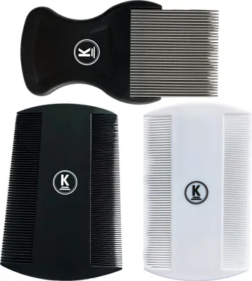 Produktbild von K-Pro Läusekamm Staub- und Flohkamm 3 Set aus Metall und Plastik Nissenkamm fein
