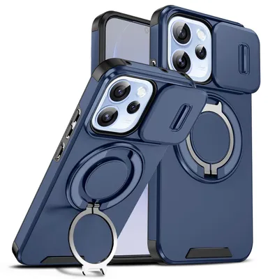 Produktbild von Handyhülle für Oppo Reno15 F Dual-Layer Stoßfest Militär Hülle mit Dia Kameraschutz, Magnetisch Ring Ständer Blau