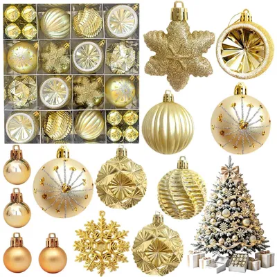 40 Weihnachtskugeln, Kunststoff, unzerbrechlich, 3/6 cm, weiß-gold