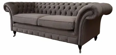 Image de Canapé 3 places, revêtement en tissu, style Chesterfield, couleur gris