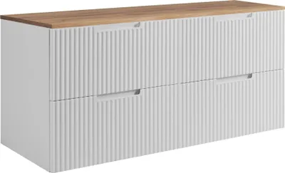 Image de RODAN | Meuble sous lavabo - Blanc et Marron - 160 cm - 4 Tiroirs Softclose - Armoire suspendue pour salle de bains