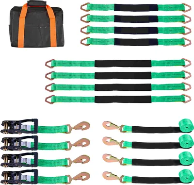 Produktbild von SucceBuy Radspanngurt Befestigungsgurt (50,8 x 2438,4 mm) mit Federhaken & 4540 kg Bruchlast & 1512 kg Belastbarkeit, Motorrad-Spannsystem zur Radsicherung, Reifengurt für SUVs und Anhänger, Grün