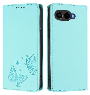 Produktbild von Lederhülle für T-Mobile Revvl 8/T Phone 3 5G, Schmetterling Prägung Leder Brieftasche Schutzhülle mit Ständer Türkis
